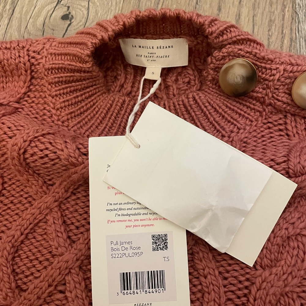 NWT Sezane James Jumper Sweater Knitted in Rosewood Merino Wool - Size Small - Picture 5 of 7
